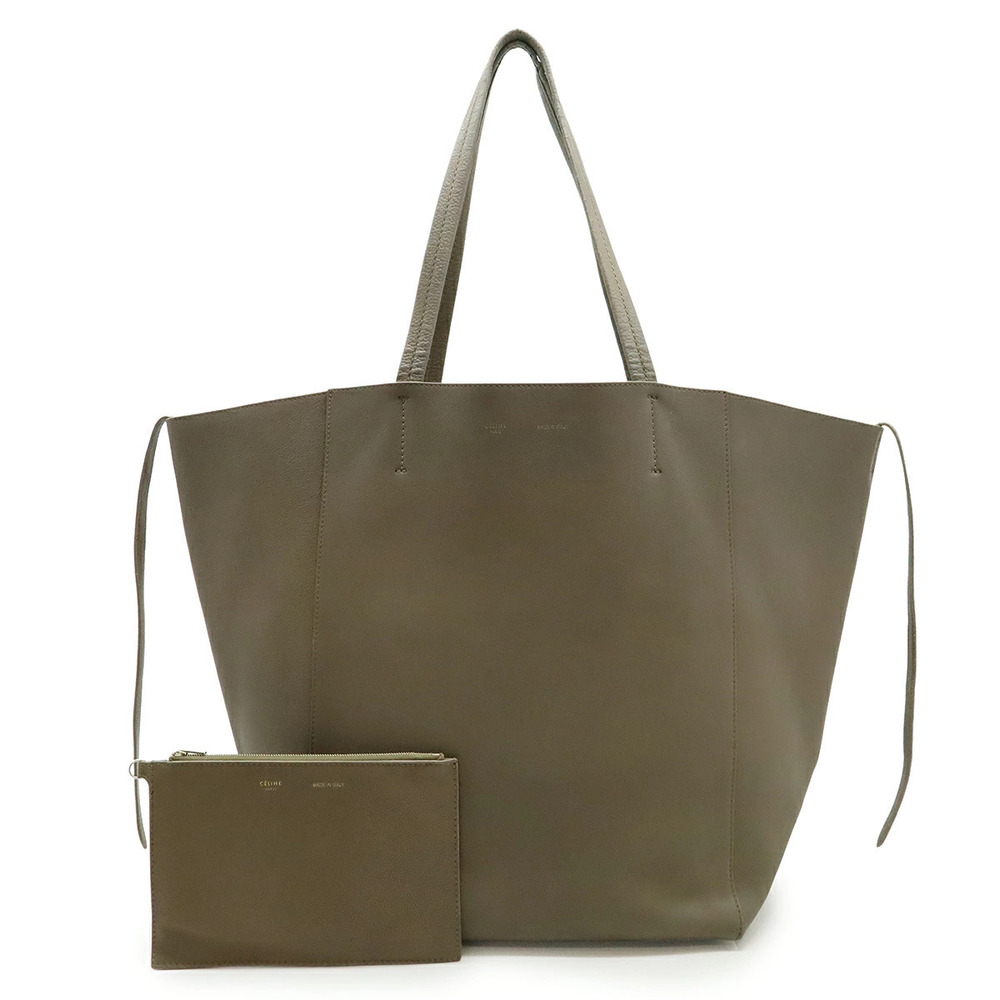 Celine Cabas Phantom Tote Bag Shoulder Hobo Leather Greige Gray Pouch